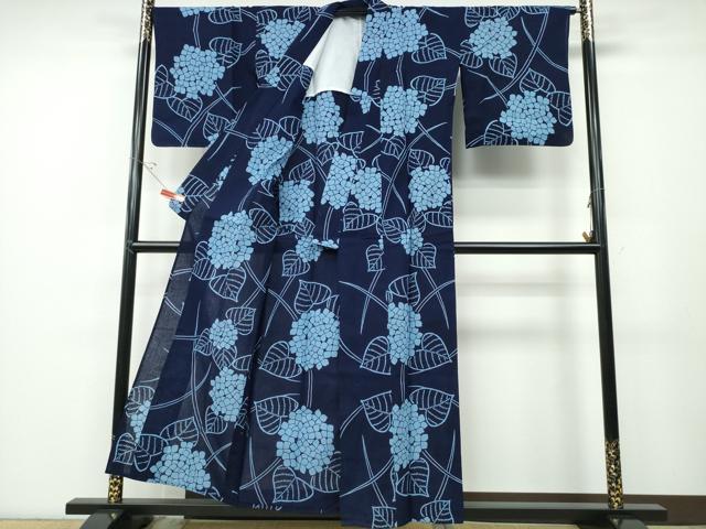 平和屋着物∴夏物 浴衣 綿紅梅 紫陽花 芝草葵文 綿 逸品 CABD2673ng