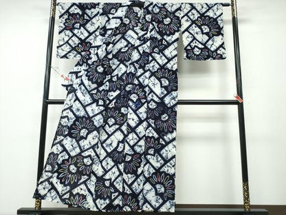 平和屋着物∴夏物 浴衣 有松鳴海絞り 檜垣菊文 綿 逸品 CABD2682ng