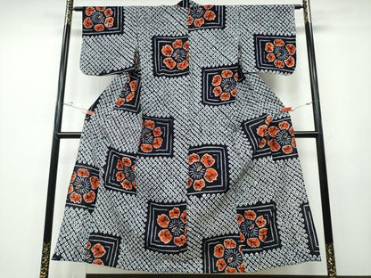 平和屋着物∴夏物 浴衣 有松鳴海絞り 色紙花文 綿 逸品 CABD2683ng