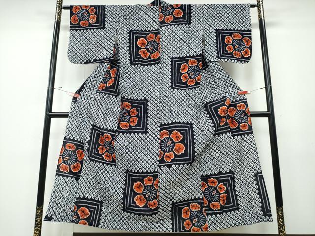 平和屋着物∴夏物 浴衣 有松鳴海絞り 色紙花文 綿 逸品 CABD2683ng