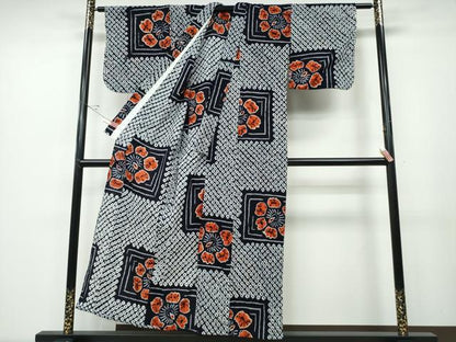 平和屋着物∴夏物 浴衣 有松鳴海絞り 色紙花文 綿 逸品 CABD2683ng