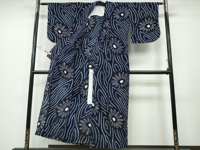 平和屋着物∴夏物 浴衣 有松鳴海絞り 流水舞菊文 綿 逸品 CABD2684ng