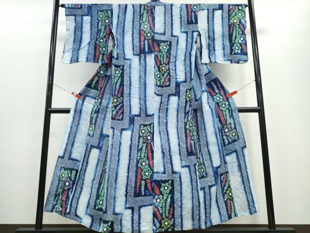 平和屋着物∴夏物 浴衣 有松鳴海絞り 飾花文 綿 逸品 CABD2688ng