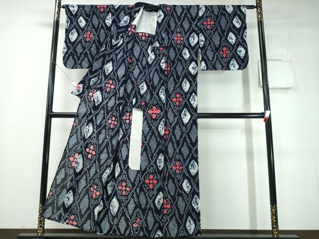 平和屋着物∴夏物 浴衣 有松鳴海絞り 花菱文 綿 逸品 CABD2693ng