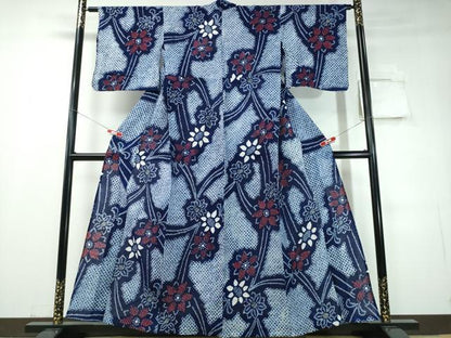 平和屋着物∴夏物 浴衣 有松鳴海絞り 枝花文 綿 逸品 CABD2694ng