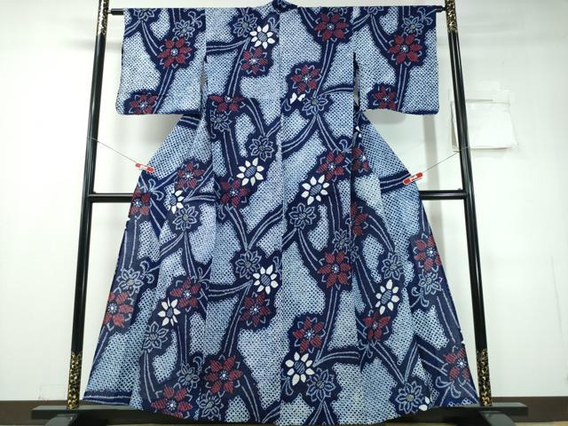 平和屋着物∴夏物 浴衣 有松鳴海絞り 枝花文 綿 逸品 CABD2694ng