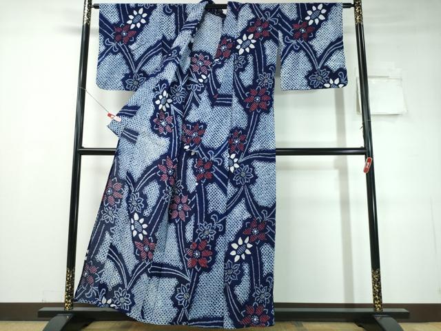 平和屋着物∴夏物 浴衣 有松鳴海絞り 枝花文 綿 逸品 CABD2694ng