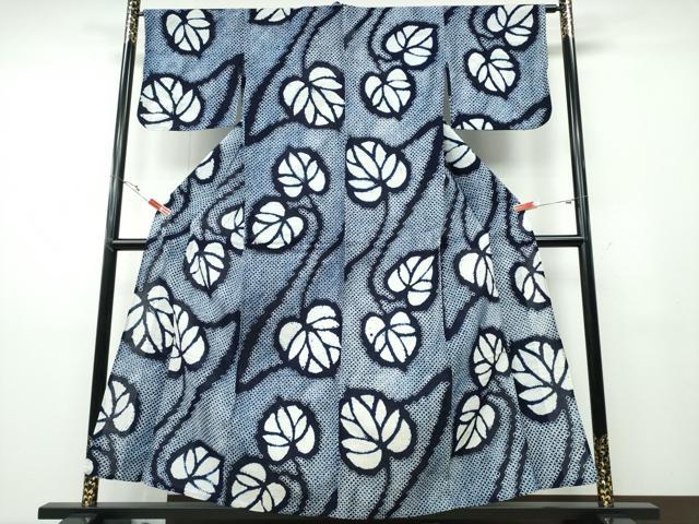 平和屋着物∴夏物 浴衣 有松鳴海絞り 舞葉文 綿 逸品 CABD2695ng