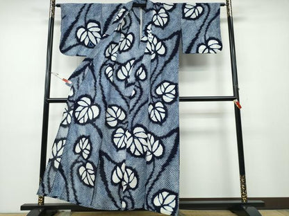 平和屋着物∴夏物 浴衣 有松鳴海絞り 舞葉文 綿 逸品 CABD2695ng