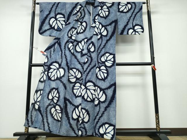 平和屋着物∴夏物 浴衣 有松鳴海絞り 舞葉文 綿 逸品 CABD2695ng
