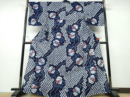 平和屋着物∴夏物 浴衣 有松鳴海絞り 枝花文 綿 逸品 CABD2696ng
