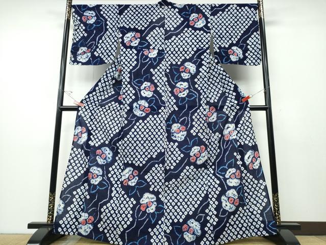 平和屋着物∴夏物 浴衣 有松鳴海絞り 枝花文 綿 逸品 CABD2696ng