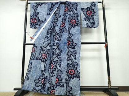 平和屋着物∴夏物 浴衣 有松鳴海絞り 枝菊文 綿 逸品 CABD2697ng