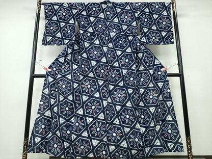 平和屋着物∴夏物 浴衣 有松鳴海絞り 亀甲花文 綿 逸品 CABD2699ng
