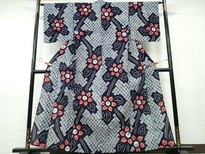 平和屋着物∴夏物 浴衣 有松鳴海絞り 枝花文 綿 逸品 CABD2703ng