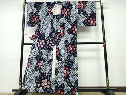 平和屋着物∴夏物 浴衣 有松鳴海絞り 枝花文 綿 逸品 CABD2703ng