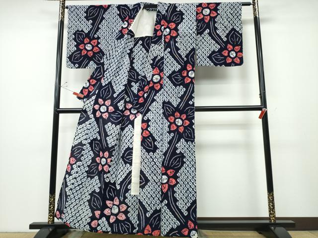 平和屋着物∴夏物 浴衣 有松鳴海絞り 枝花文 綿 逸品 CABD2703ng