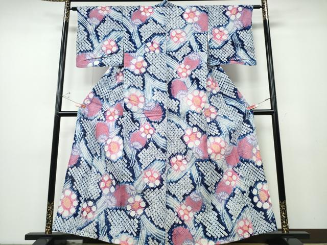 平和屋着物∴夏物 浴衣 有松鳴海絞り 団扇花文 綿 逸品 未使用 CABD2706ng