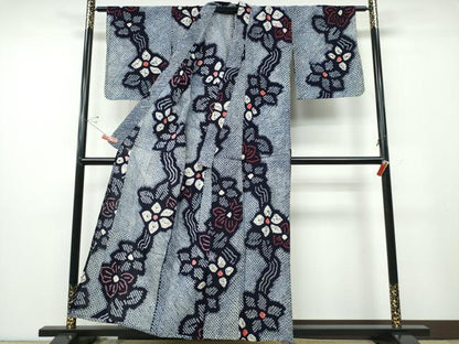 平和屋着物∴夏物 浴衣 有松鳴海絞り 舞花文 綿 逸品 CABD2708ng
