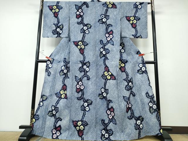 平和屋着物∴夏物 浴衣 有松鳴海絞り 朝顔 綿 逸品 未使用 CABD2709ng