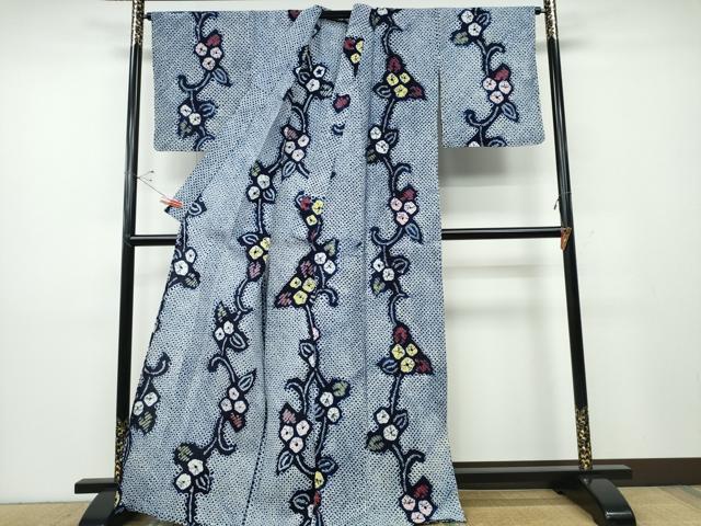 平和屋着物∴夏物 浴衣 有松鳴海絞り 朝顔 綿 逸品 未使用 CABD2709ng