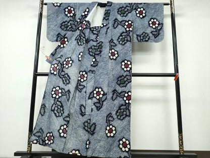 平和屋着物∴夏物 浴衣 有松鳴海絞り 舞草花文 綿 逸品 CABD2712ng