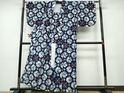 平和屋着物∴夏物　浴衣　有松鳴海絞り　蜀江花文　綿　逸品　CABD2714ng