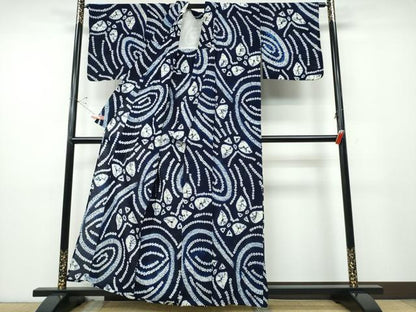 平和屋着物∴夏物　浴衣　有松鳴海絞り　流水舞蝶文　綿　逸品　CABD2715ng