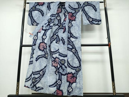 平和屋着物∴夏物 浴衣 有松鳴海絞り 草花文 綿 逸品 CABD2716ng