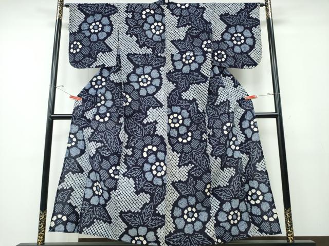 平和屋着物∴夏物 浴衣 有松鳴海絞り 枝花文 綿 逸品 CABD2718ng
