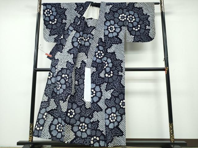 平和屋着物∴夏物 浴衣 有松鳴海絞り 枝花文 綿 逸品 CABD2718ng