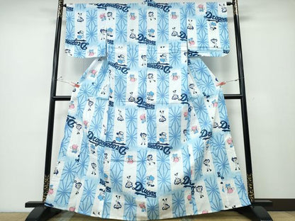 平和屋着物∴夏物 浴衣 野球キャラクター 麻の葉間道 綿 逸品 CABD2728ng