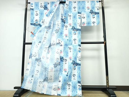 平和屋着物∴夏物 浴衣 野球キャラクター 麻の葉間道 綿 逸品 CABD2728ng