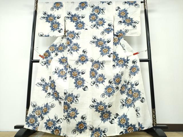 平和屋着物∴夏物 浴衣 舞菊文 綿麻 逸品 CABD2731ng
