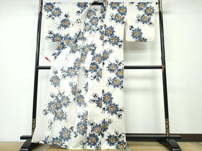 平和屋着物∴夏物 浴衣 舞菊文 綿麻 逸品 CABD2731ng