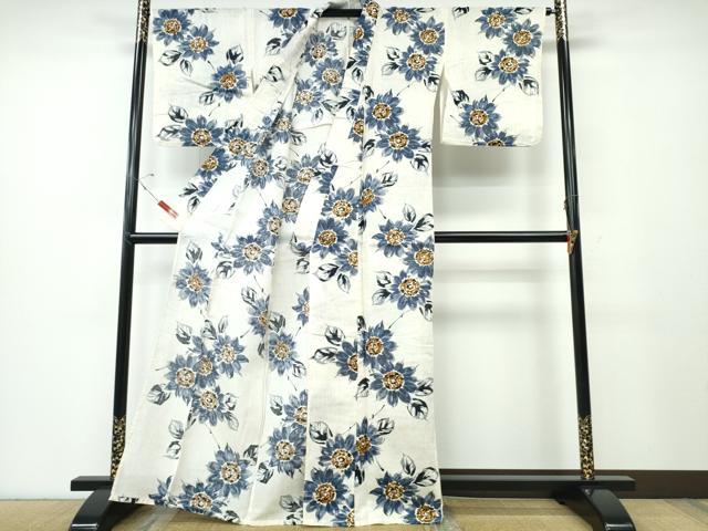 平和屋着物∴夏物 浴衣 舞菊文 綿麻 逸品 CABD2731ng