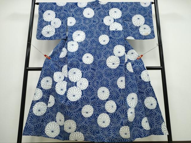 平和屋着物∴夏物 浴衣 藍 注染 手染め 手縫い 菊文 日本製 綿 逸品 CABD2733ng
