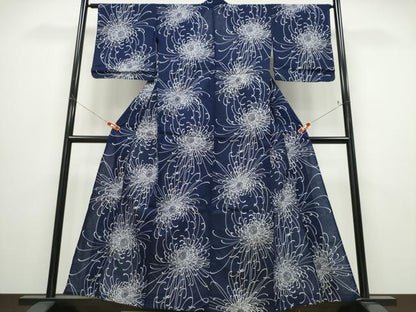 平和屋着物∴夏物 浴衣 藍 注染 手染め 手縫い 乱菊 日本製 綿 逸品 CABD2738ng