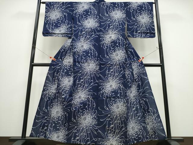 平和屋着物∴夏物 浴衣 藍 注染 手染め 手縫い 乱菊 日本製 綿 逸品 CABD2738ng
