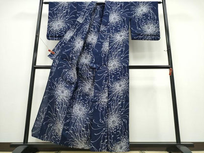 平和屋着物∴夏物 浴衣 藍 注染 手染め 手縫い 乱菊 日本製 綿 逸品 CABD2738ng