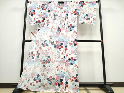 平和屋着物∴夏物 浴衣 綿紅梅 舞花尽くし 綿 逸品 CABD2739ng
