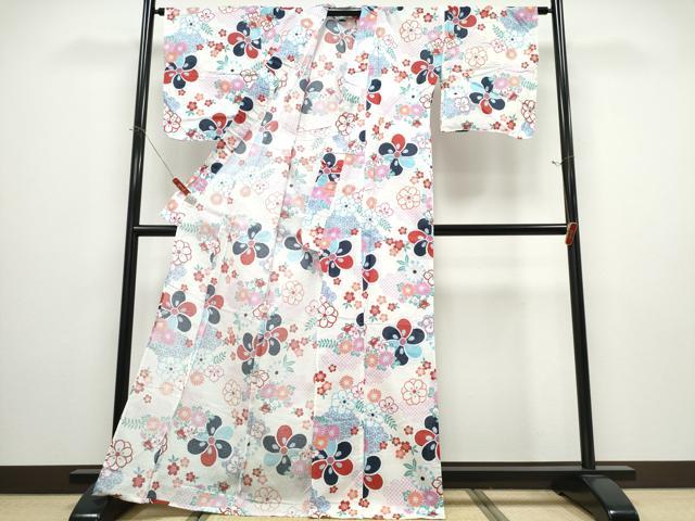 平和屋着物∴夏物 浴衣 綿紅梅 舞花尽くし 綿 逸品 CABD2739ng