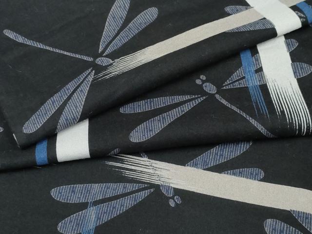 平和屋着物∴夏物 撫松庵 浴衣 蜻蛉 トンボ 黒地 綿 逸品 CABD2742ng