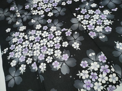 平和屋着物∴夏物 浴衣 綿紅梅 舞花尽くし ラメ 黒地 綿 逸品 CABD2743ng