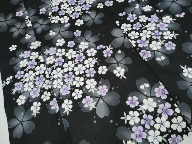 平和屋着物∴夏物 浴衣 綿紅梅 舞花尽くし ラメ 黒地 綿 逸品 CABD2743ng