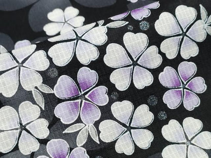 平和屋着物∴夏物 浴衣 綿紅梅 舞花尽くし ラメ 黒地 綿 逸品 CABD2743ng