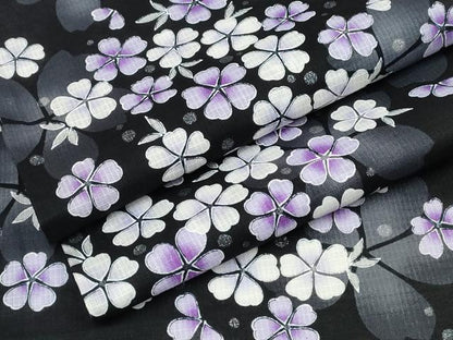 平和屋着物∴夏物 浴衣 綿紅梅 舞花尽くし ラメ 黒地 綿 逸品 CABD2743ng