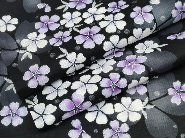 平和屋着物∴夏物 浴衣 綿紅梅 舞花尽くし ラメ 黒地 綿 逸品 CABD2743ng