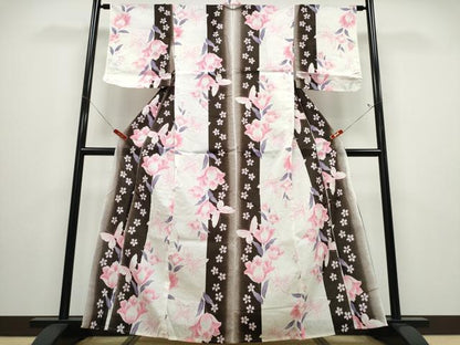 平和屋着物∴夏物 浴衣 舞蝶花間道 綿 逸品 CABD2744ng