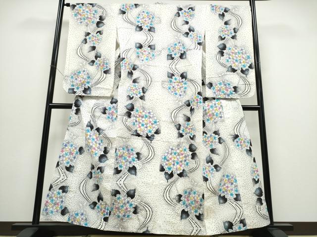 平和屋着物∴夏物 浴衣 紫陽花 流水文 綿 逸品 CABD2745ng